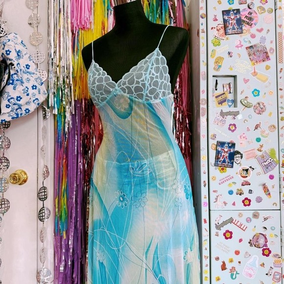 Vintage Y2K 2000s La Senza sheer blue and white maxi slip dress - Picture 2 of 5